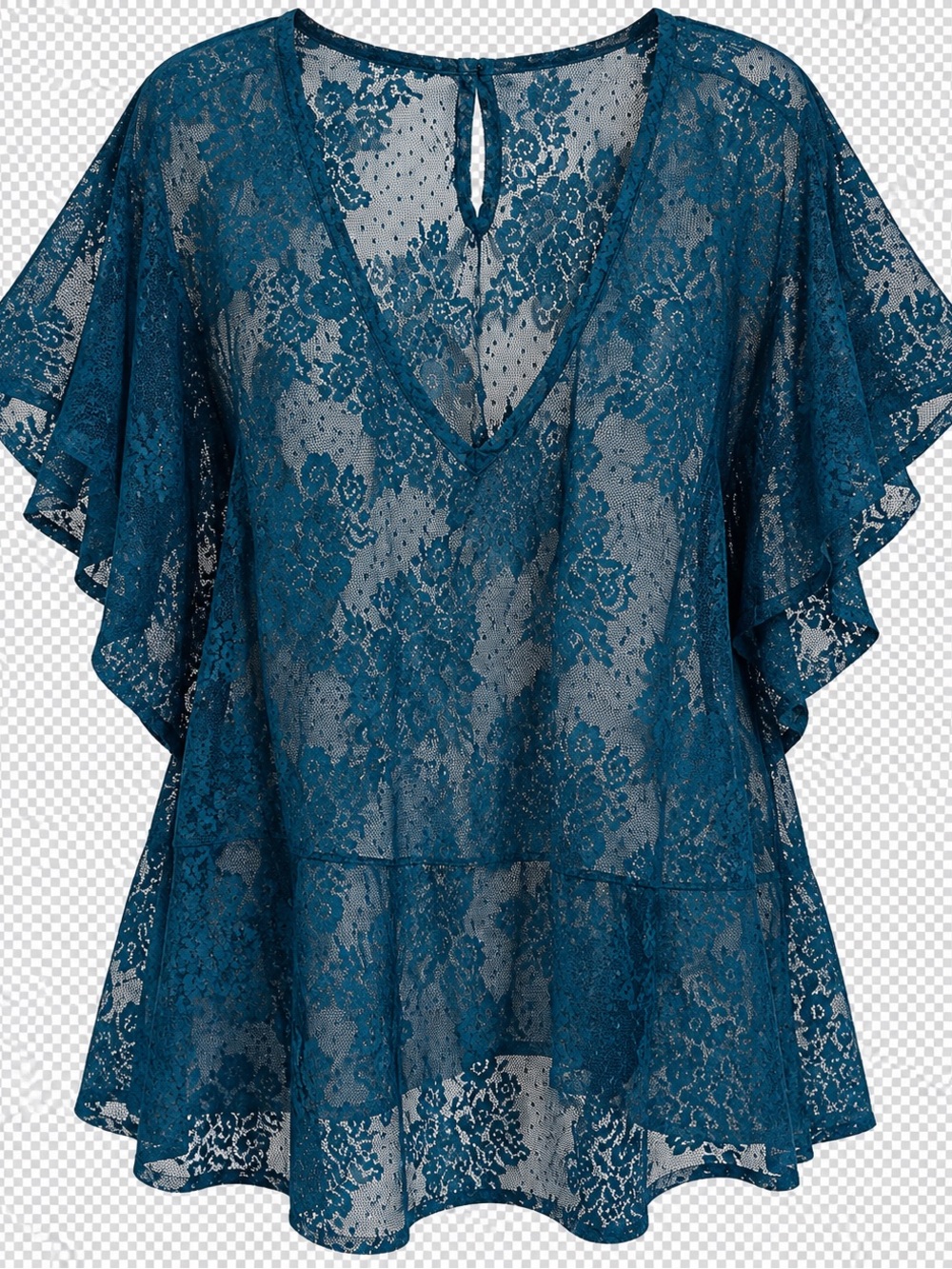 Lane Bryant 38-40 size Teal Lace Flutter-Sleeve Women's Top